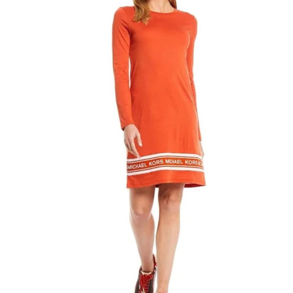 Michael Kors Plus Size Long Sleeve Logo T-Shirt Dress - Orange - Size 2X